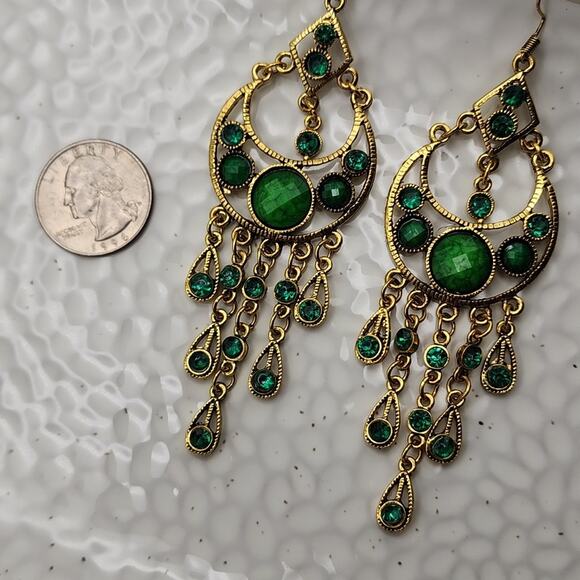 Boho Triple Stone Dangling Earrings - Picture 6 of 7